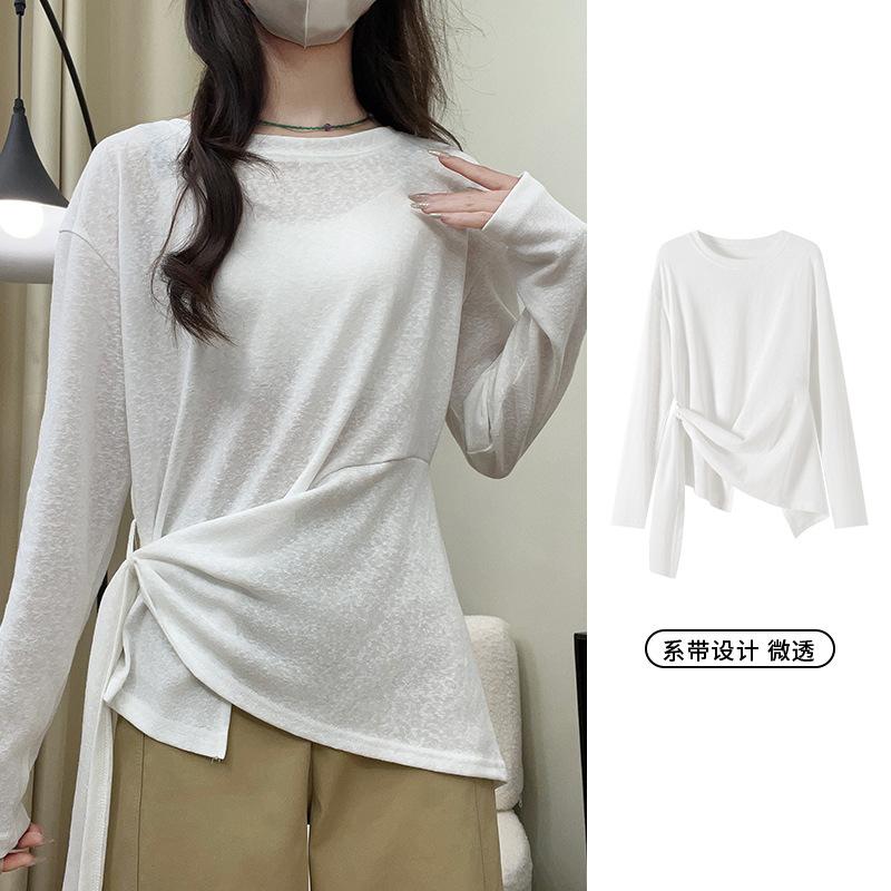 

Lazy wind white long-sleeved shirt women s summer thin sunscreen shirt loose outer top blouse M is suitable for 100-62.5 kg белый