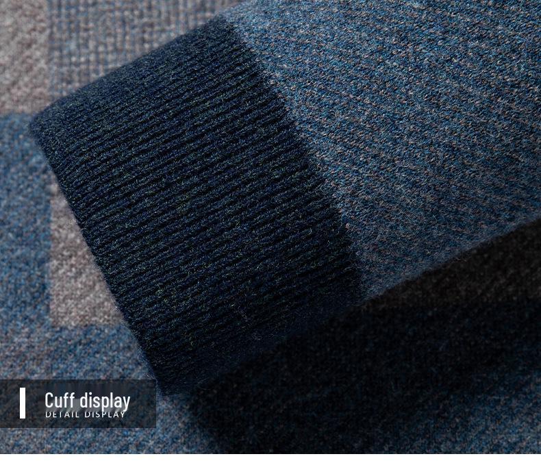 Men's 100% Wool Round Neck Sweater - 2025 Winter Fashion, Thickened Warm Base Layer for Young and Middle-Aged.