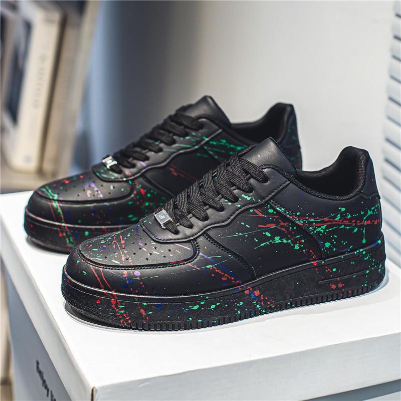 Little White Shoes Men's Autumn Air Force Splashing Ink No. 1 Casual Youth Board Shoes Versatile Sports 2024 New Trendy Shoes
