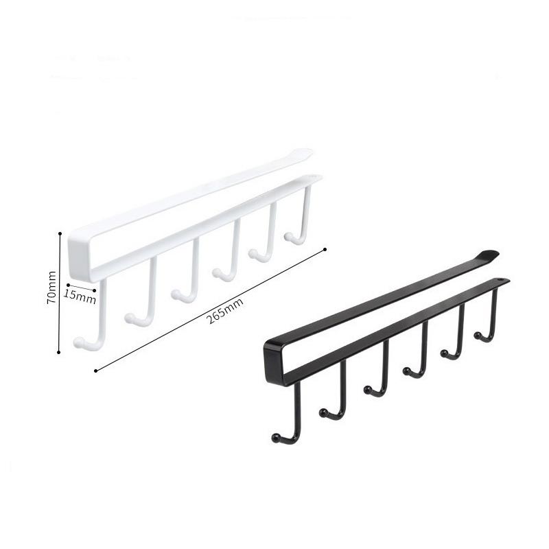 1PC 6-Hook Wall Mounted Mug Holder, No-Drill Kitchen Cup Hanger, Rustproof Stainless Steel Storage Rack for Bathroom