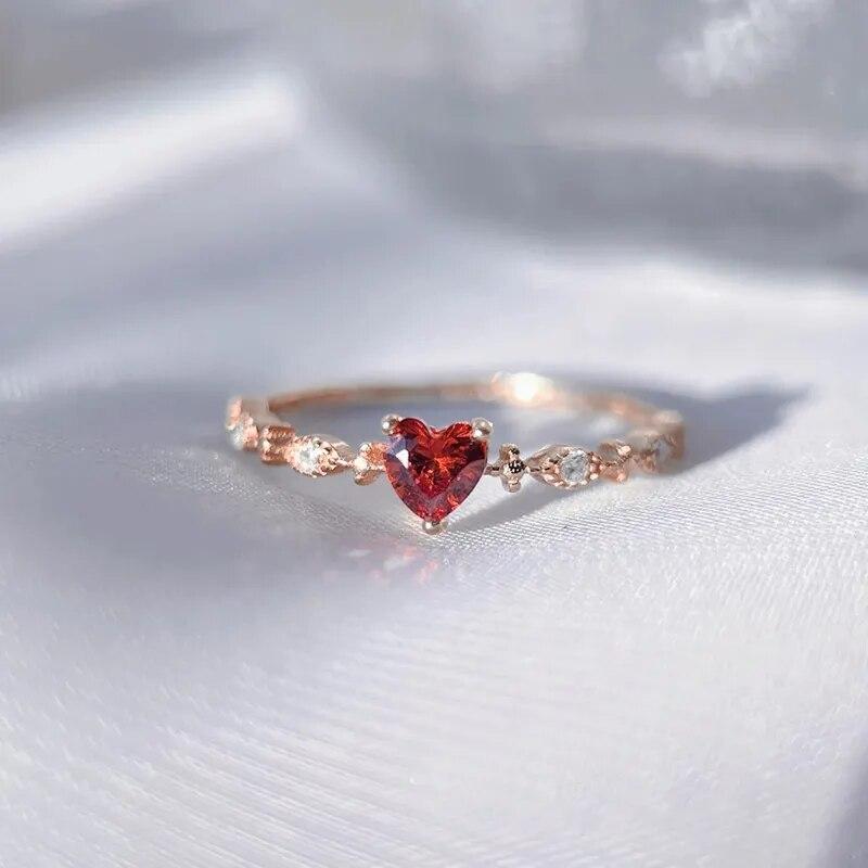 Fashion Charm Love Ruby Inele pentru femei inimă roșu cristal zircon inel petrecere de nunta bijuterii cadou de aniversare Anillos Mujer
