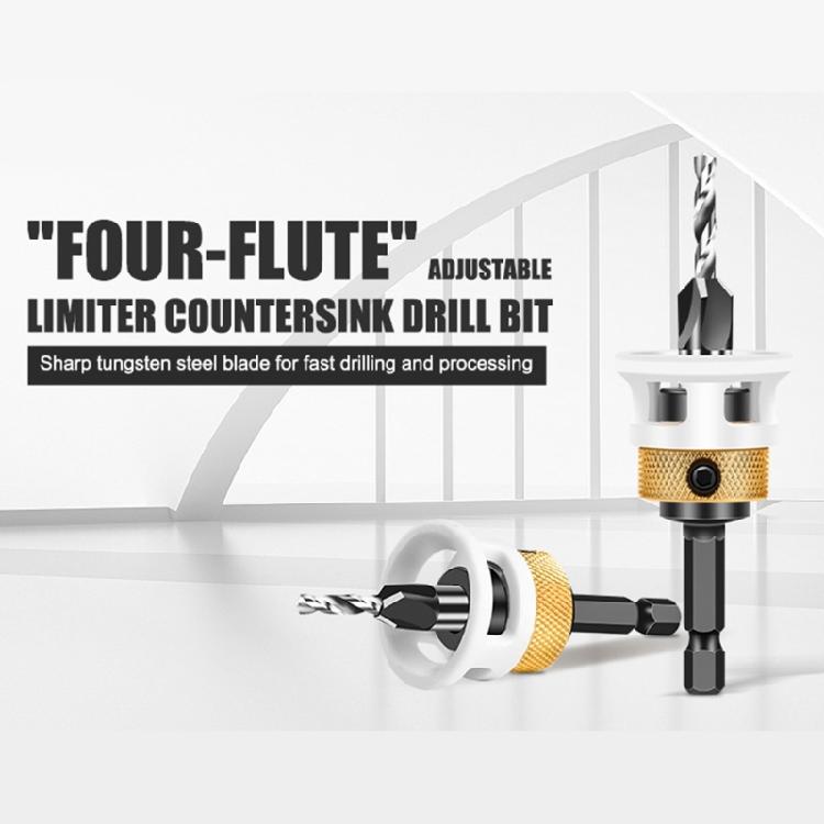 Professional Woodworking 4 Sizes Countersink Drill Bits 2.8/3.2/3.5/4mm with Low Friction Depth Stop for Smooth Boring