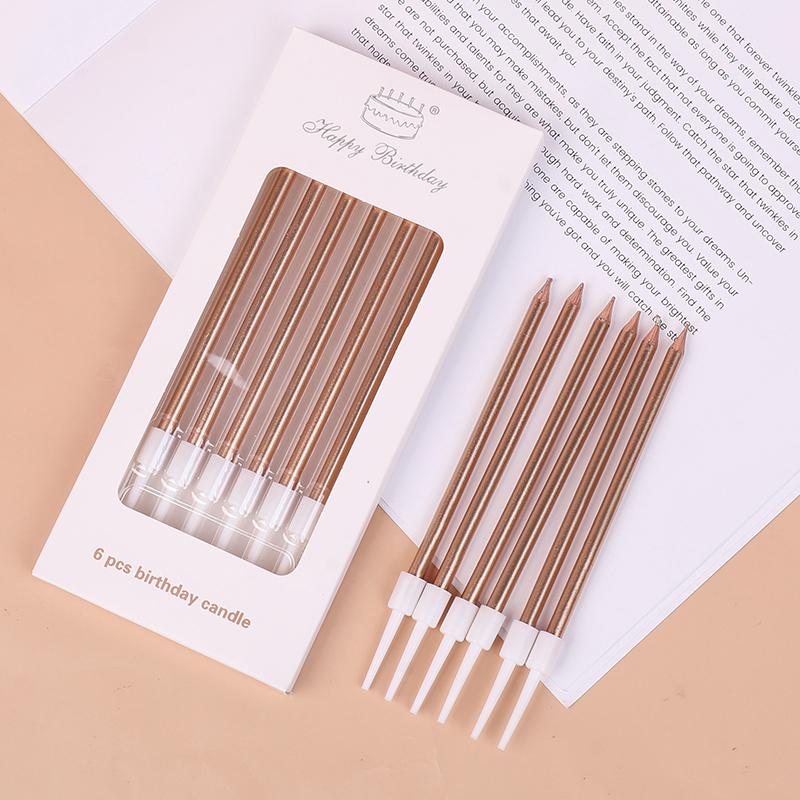 6pcs Metal Gold Birthday Candles DIY Colorful Cake Decorations Wedding Birthday Party Baby Shower Supplies Cake Candle Toppers