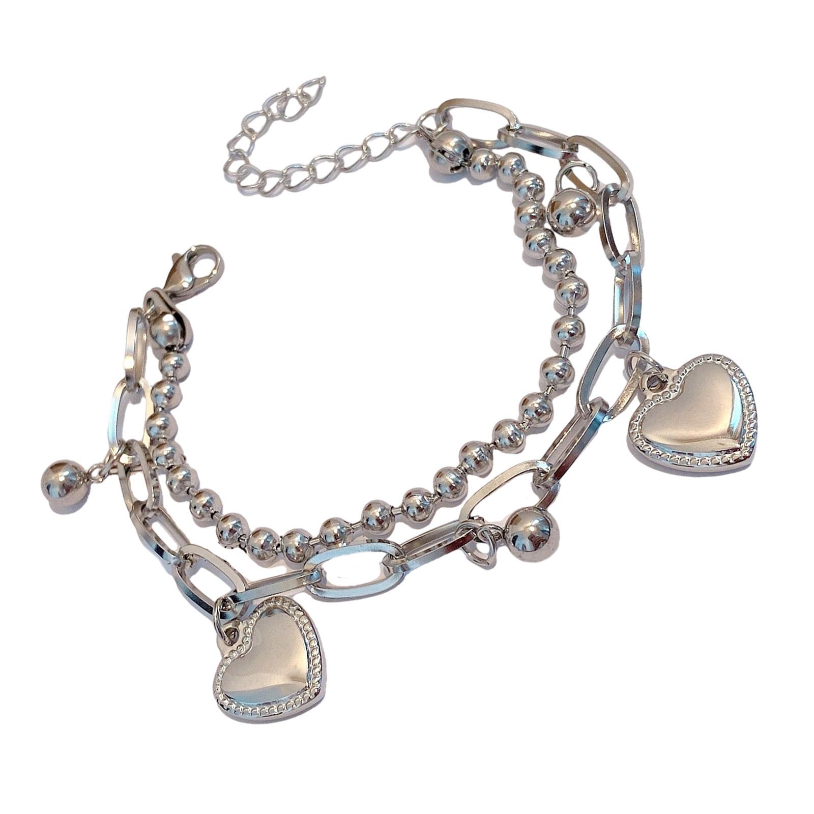 

Элегантный женский прочный сплав двухслойный браслет-подвеска в виде сердца, браслет-цепочка с бусинами и кисточками, аксессуар для вечеринки 1