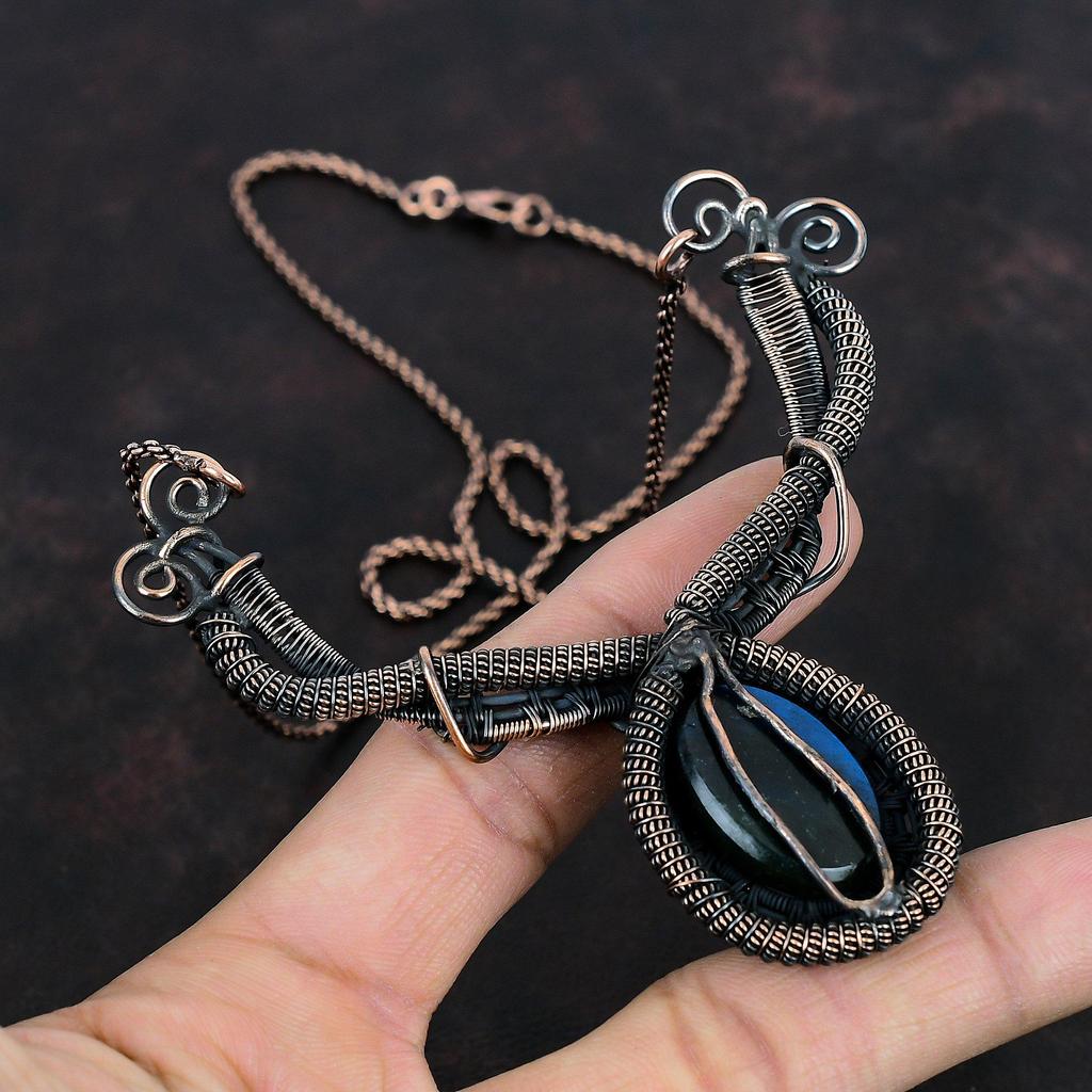Labradorit Kupfer Halskette Kupferdraht gewickelt Schmuck handgemachte Halskette Labradorit Schmuck Jahrestag Geschenke Draht wickeln Edelstein Halskette