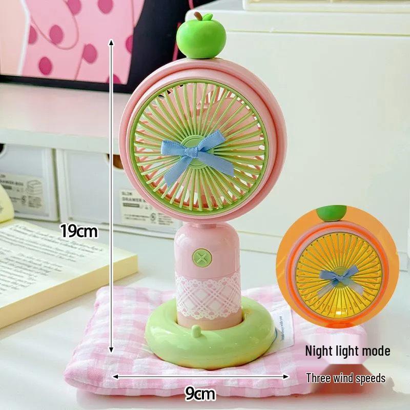 Qingpingguo Outdoor Travel USB Rechargeable Handheld Cartoon Fan, Three-Speed Desktop Fan.
