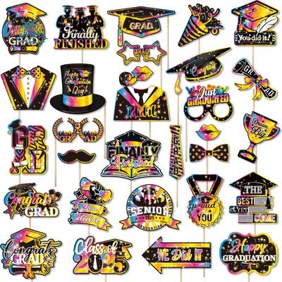 30pcs Congratulation 2026 Graduation Photo Props Class of 2026 Mustache Glasses GRAD Photography Decor Festival Bachelor Cap