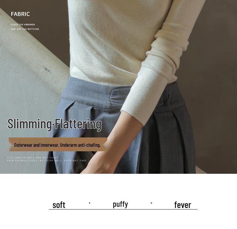 2024 Women's Versatile Slimming Turtleneck Knit Top - Semi-High Neck, Long Sleeve for Spring, Autumn, Winter.