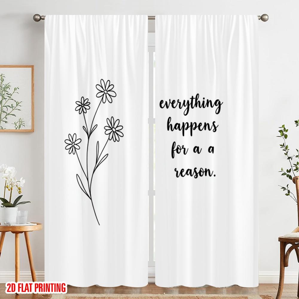 2pcs 2D Flat Printing Curtains Floral Motivational Quote 100% Polyester Without Electricity Holiday Decorations Perfect for