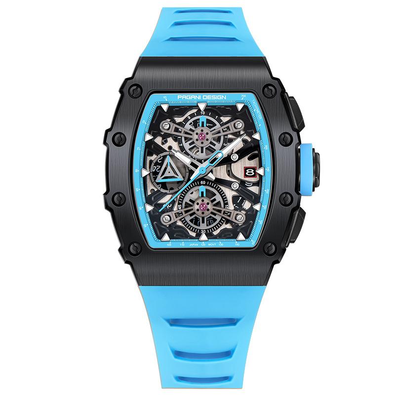 Pagani Design Reloj para hombre, multifuncional, de cuarzo, resistente al agua, tipo tonneau, de alta gama