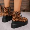 New Popular Lace Up Zipper Women Boots Round Toe Mixed Colors Leopard Print Platform Water Proof Boots Shoes for Women