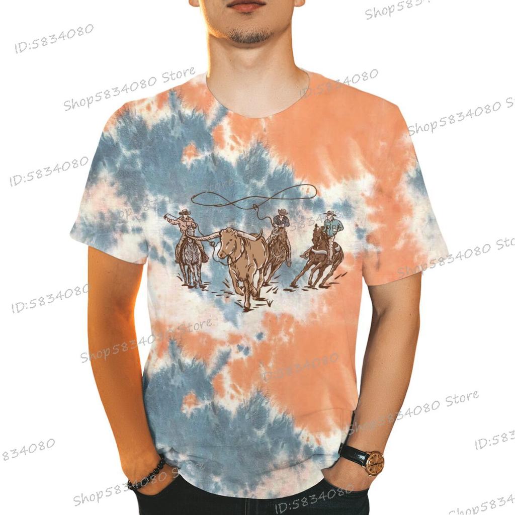 90s Vintage Cowboy TShirts Tops Retro Rodeo Outfit Gifts TieDye Fashion Summer Clothes Wild West Cowboy Short Sleeve Tshirt