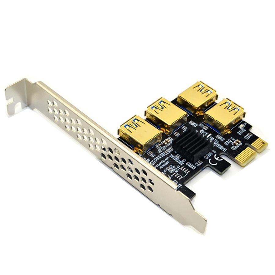 Black 4 Ports PCIe Riser Adapter Board PCI-E 1x to 4 USB 3.0 PCI-E Rabbet GPU