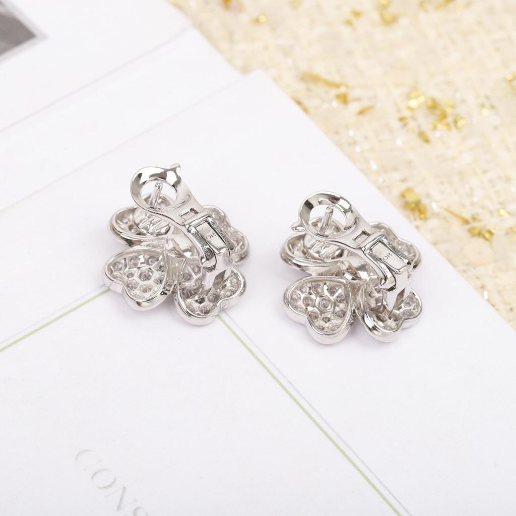 Anniversary 2023 Quality Famous Brand Fashion Earrings Jewelry For Party For Women 4 Heart Leaves Flowers Ear Pin Pink Gold