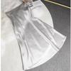 Acetic Acid Fabric Slimming Midi Skirt for Petite Women, A-Line, Mature, Drapey, Lustrous, Elastic Waist