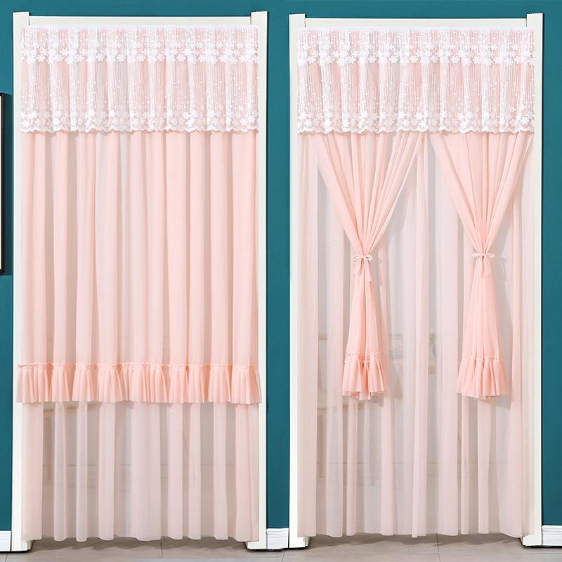 Lace Door Partition Curtain for Home – No-Drill, Double Layer, Transparent Gauze, Polyester, Anti-Mosquito.