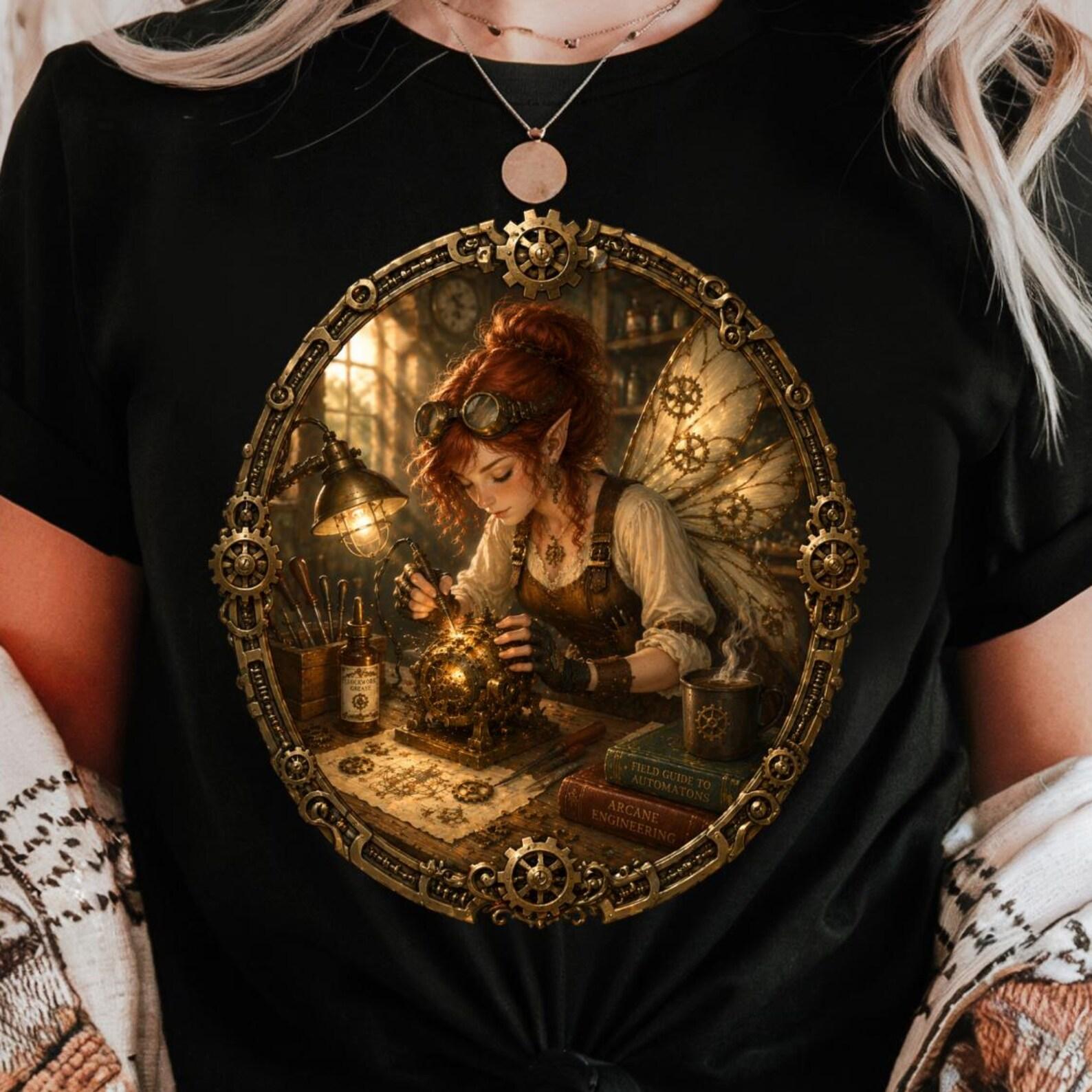 Steampunk Fairy Shirt | Tinkerer Graphic Tee | Fantasy Engineer Design S