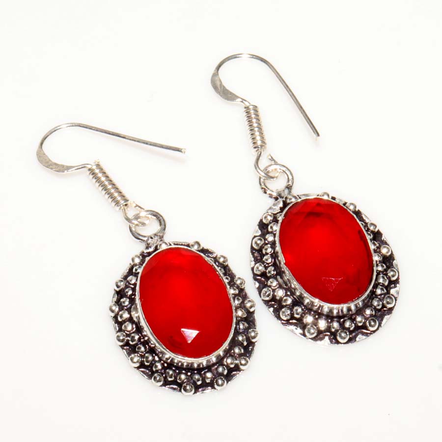 Exclusive Red Onyx 925 Silver Plated Earrings 1.5" Perfect For Gifting Trendy j1L08