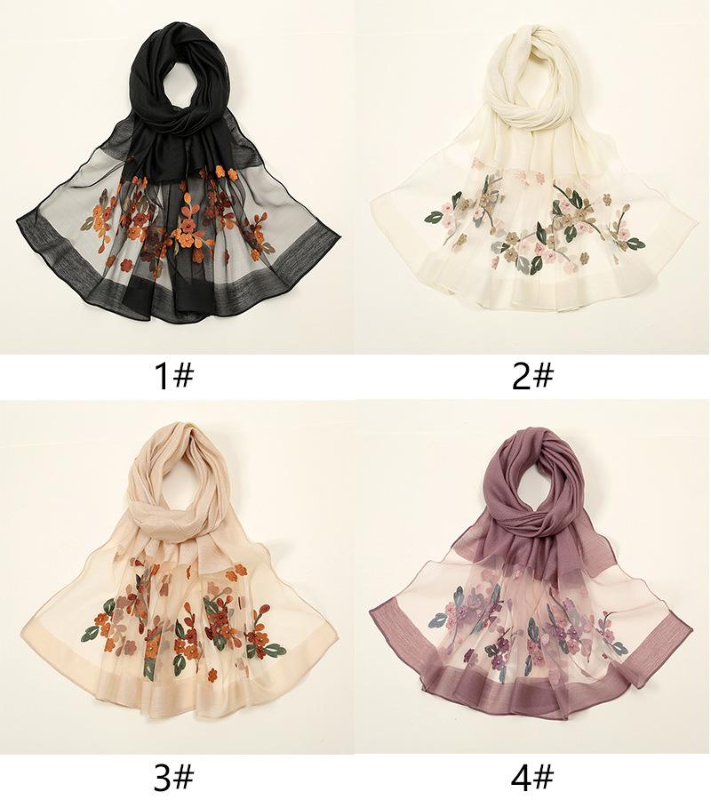 Organza Scarves Women Luxury Embroidery Beaded Scarf Foulard Femme Hijab Shawl Pashmina Stoles Big Size Headscarf