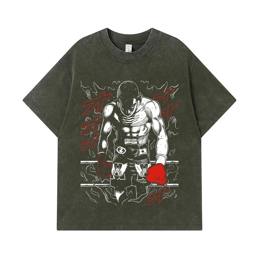 

275 GSM Washed T-shirts 100% Cotton Hajime no Ippo V2 Takamura Print Unisex Heavy Cotton T Shirt S
