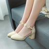 Cresfimix Female Sexy Party Pink Floral Deco Buckle Strap Square Heel Pumps Women Cute Sweet White High Heel Shoes Zapatos A7023