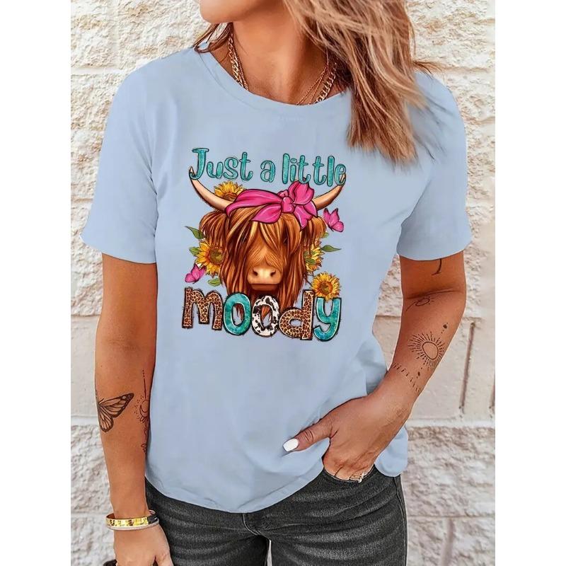 Women's T-Shirt Cow Head Pattern Printing Fashion Casual Blouse Oversized T-Shirt Summer Women's Clothing