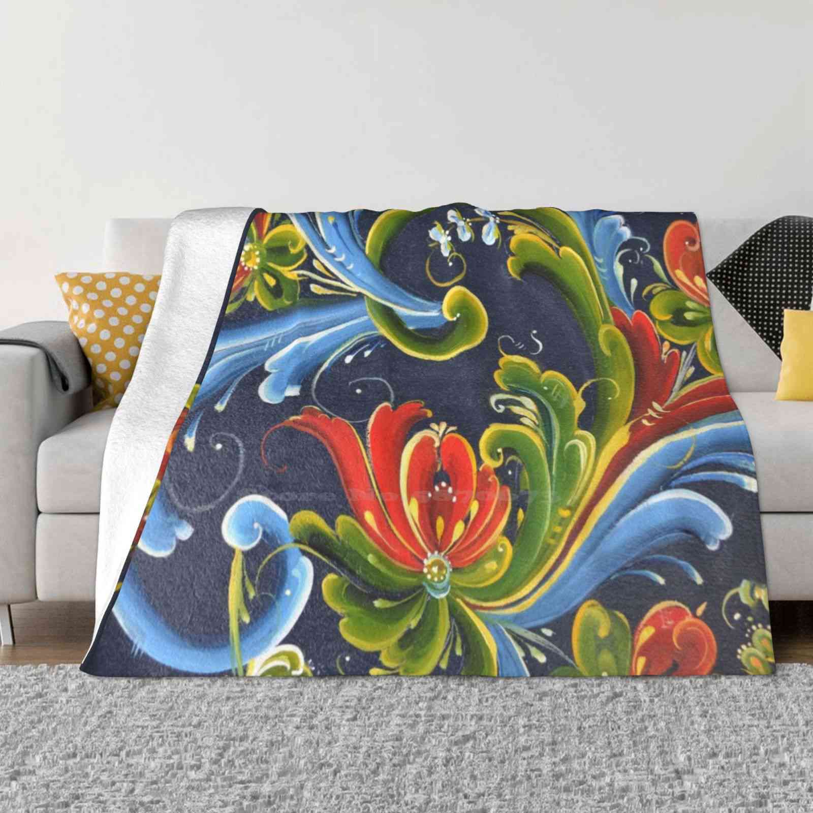 

Telemark Rosemaling From Norway Creative Design Light Thin Soft Flannel Blanket Rosemaling Decorative Art Traditional Country 30x40in