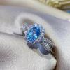 2025 Sky Blue Yellow Jade Inlaid with Zircon Simple and Elegant Women's Open Ring
