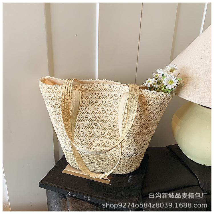 

Summer new lace straw bag 2025 large-capacity woven bag women s shoulder bag high-end tote bag tide бежевый