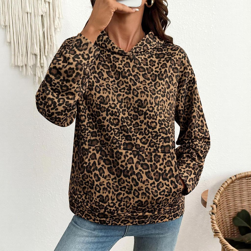 Women's Leopard Print Hoodie Loose Fit Casual Pullover Sweatshirt for Everyday Wear