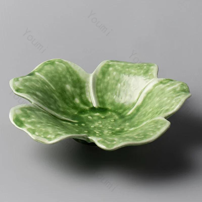 Kreativ Uregelmessig Keramisk Tallerken Håndlaget Utsøkt Grønt Lotusblad Tallerkener Hjem Ettermiddagste Desserttallerken Unikt Servise