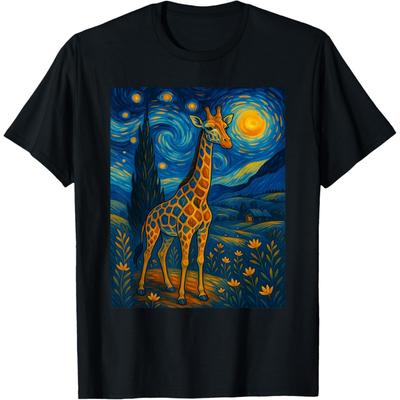 Starry Night Giraffe Van Gogh Style African Safari Animal T-Shirt