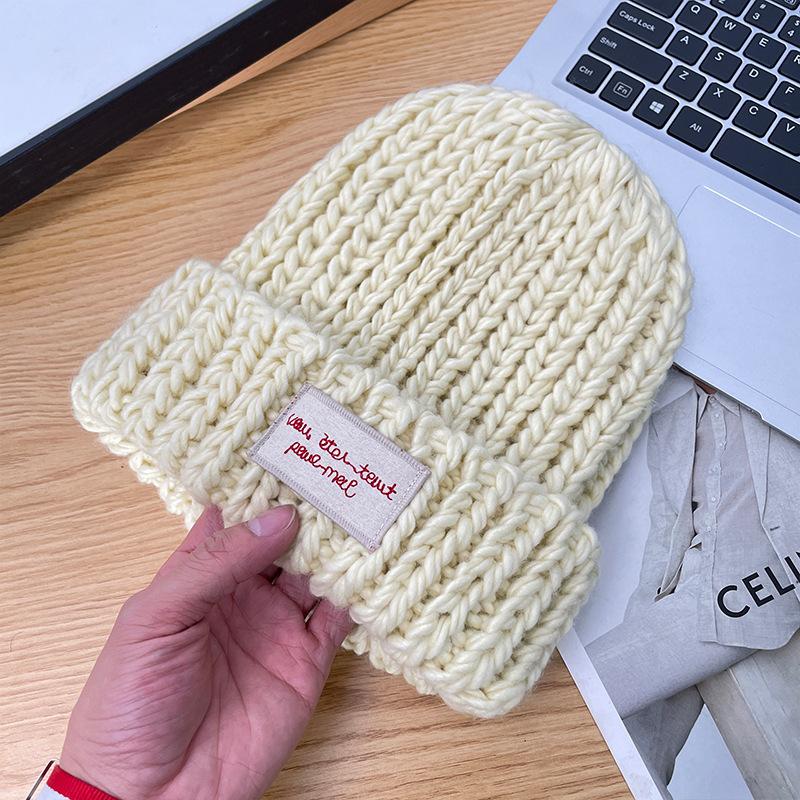 

Trendy knitted hat for women, winter Japanese style versatile thick yarn beanie, makes the face look smaller, warm and ear-protecting cold weather A-636Goose yellow knitted