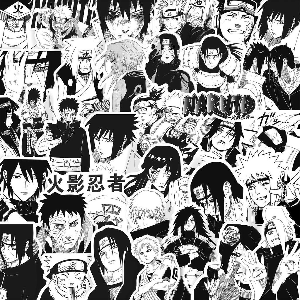 70/75/110Pcs Black White Naruto Anime Stickers Cool Cartoon Graffiti Decals Diy Phone Skateboard Suitcase Waterproof Sticker