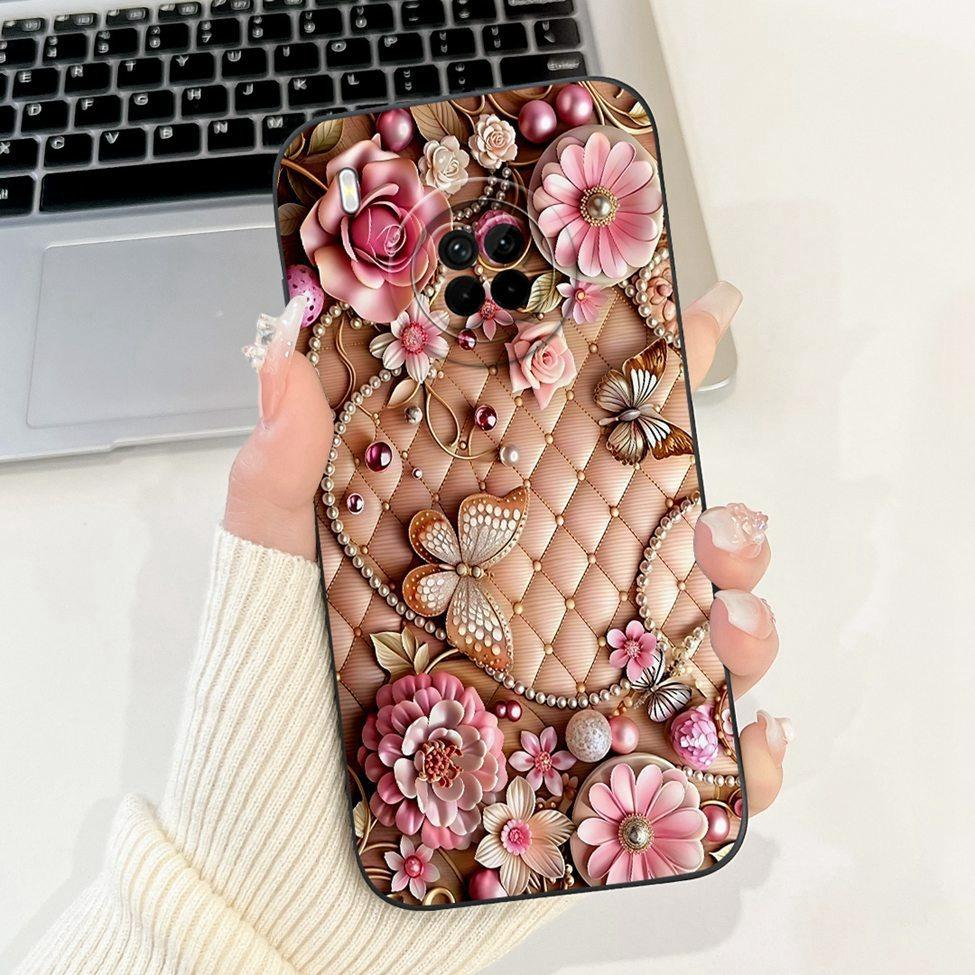 For Huawei Y9A Case Cover Luxury Fashion Flowers Kawaii Cute Cat Shockproof Phone Case For Huawei FRL-22 FRL-23 FRL-L22 FRL-L23
