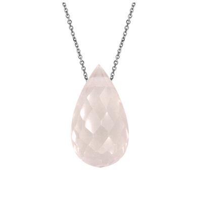[R3010] - Silver 'Meghan' Silver Rose Quartz Necklace (rhodium) - 15x8mm