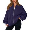 Women's Fashion Long Sleeve Solid Color V-Neck Loose Oversize Zipper Jacket