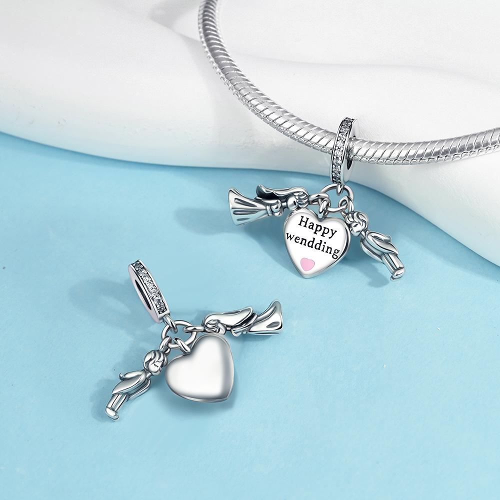 copper Newlywed Couple Happy Wendding Pendant Bride Groom Charm Compatible With Authentic Charm Bracelets Women Do It Yourself Jewellery Gift