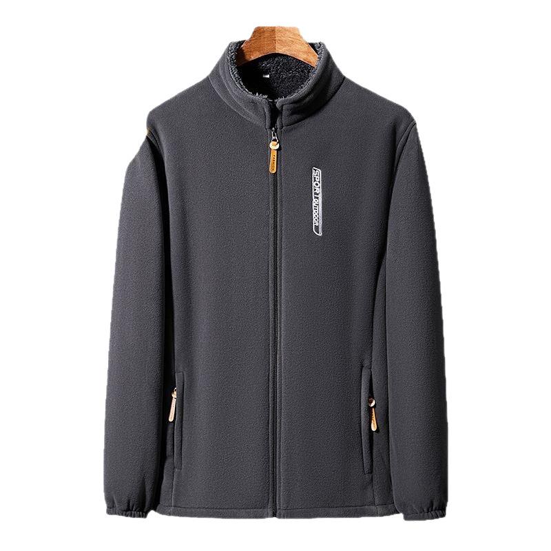 Men's Autumn/Winter Polar Fleece Hoodie, Plus Velvet, Loose Fit, Stand Collar, Middle-aged & Elderly Dad Wear.