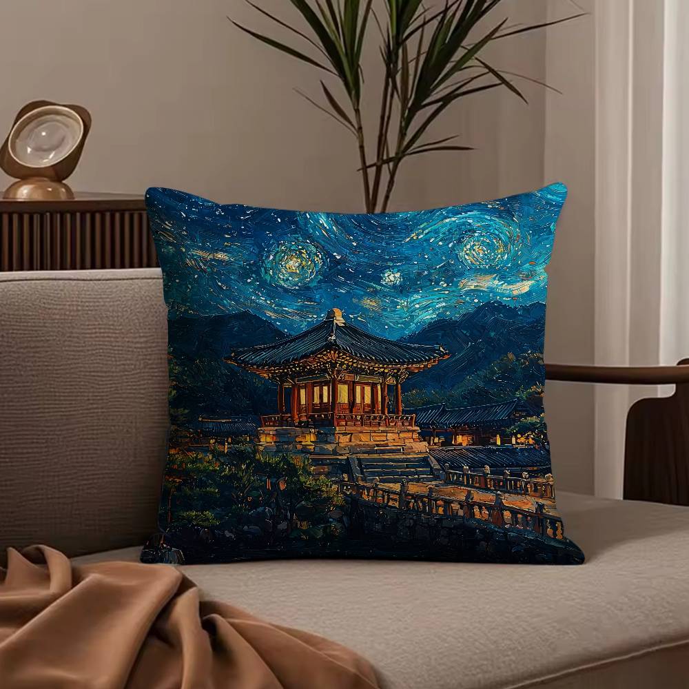 ART Korea Foguo Temple Pillow Case Anti-dustmite Pillowcase Invisible zipper silky short plush Sofa cushion cover