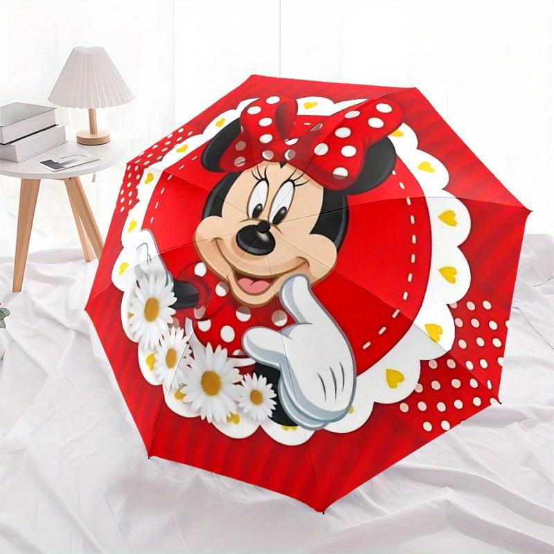 1pc Minnie Mouse Automatic Folding Umbrella - Portable Foldable Design with 8 Ribs, Durable Plastic & Iron Frame, Outdoor Umbrella yy250731051