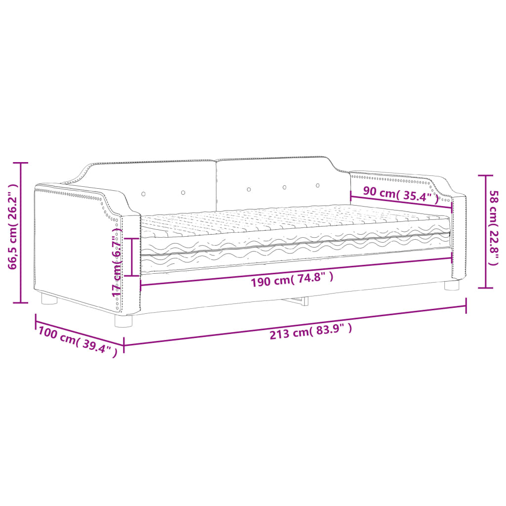 Daybed with Mattress Light Grey 90 X 190 Cm Fabric