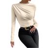 Women's Fashion Slim Versatile Pleated Color Long Sleeve Bottom Down Shirt Sweatshirt Top