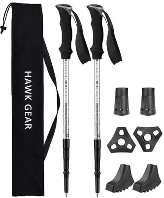 Conjunto de trekking de montanhismo com função Metal [HAWK GEAR] bastões, bastões, leves, 2, anti-choque (Nova Prata)