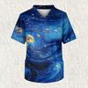 Men's Printing Short Sleeve V-neck Working Blouse Chest Pocket Carer Top