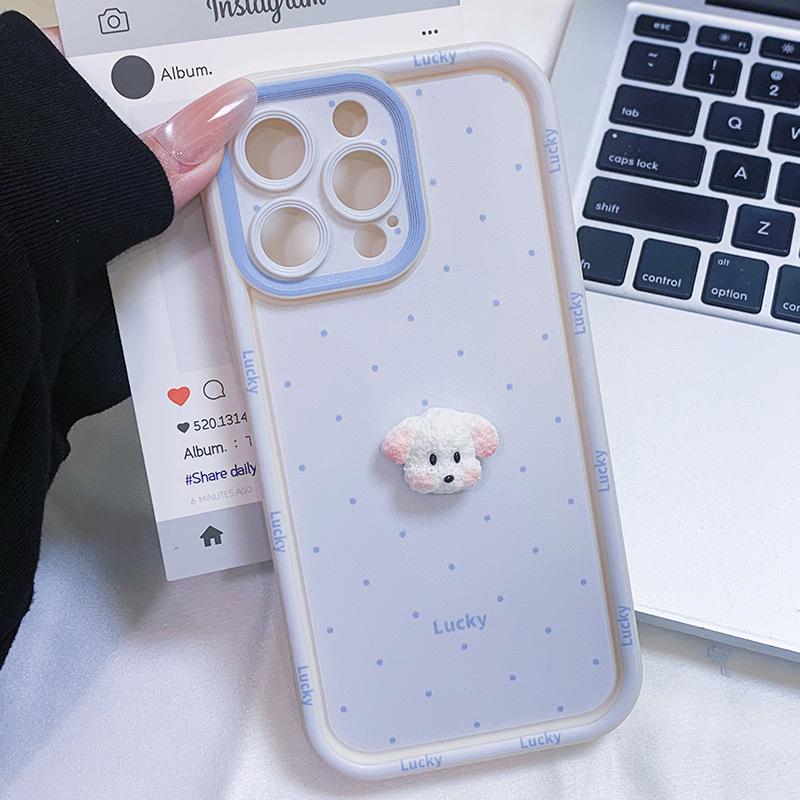 Adorable Pink Polka Dot Phone Case for Apple 17 Pro Max/15 Plus in Cute Puppy Design, Also Fits Blue iPhone 16