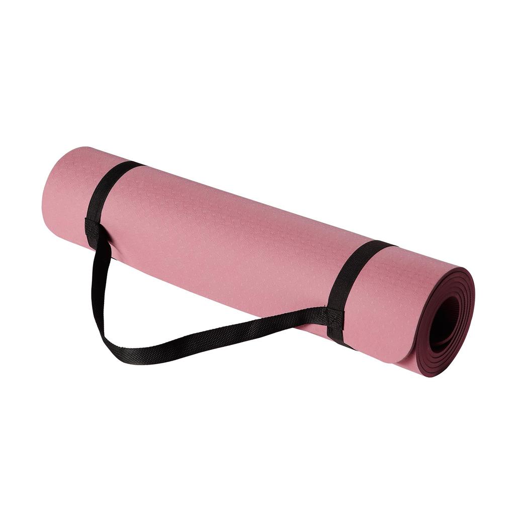 Amazon Basics Yoga Mat, 6mm Thick, TPE, with Carrying Strap, Workout Mat, Stretching Mat, Pilates Mat, Plum, 187 X 61 X 1cm