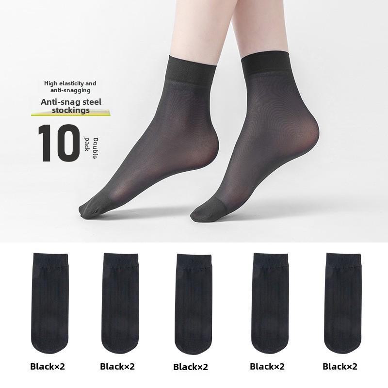 Bonas Women's Transparent Non-Slip Short Socks - Spring/Summer Thin Crystal Silk, Cotton Sole, Anti-Hook, Wear-Resistant.