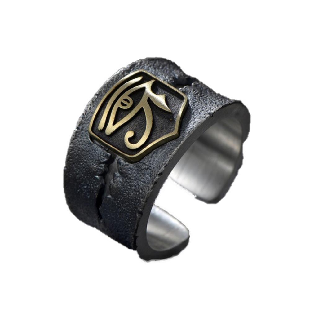 And American European Trend Fashion Mens Ring Hip Hop Eye Of Horus Retro Personality Ring Open Ring Party Accessories