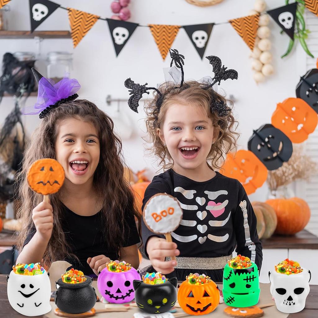 Halloween Candy Bucket Mini Halloween Candy Holder Pumpkin Ghost Cauldron Plastic Bucket Party Supplies for Trick or Treat